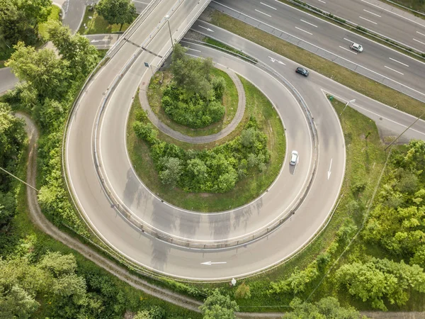 Aerial View Circle Road Connecting Highway — 스톡 사진