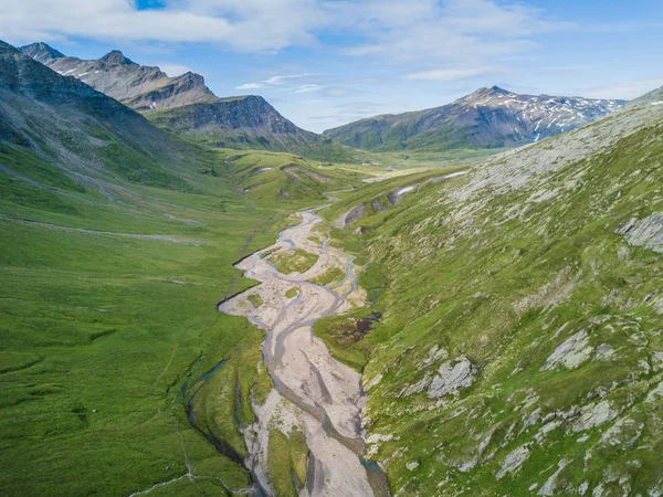 Aerial view of hiking trail in mountains