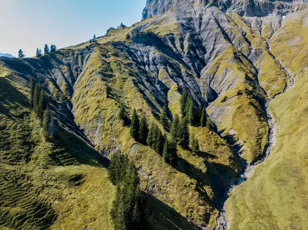 Pemandangan Udara Air Terjun Pegunungan Swiss — Stok Foto