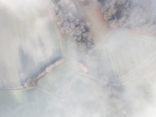 Veduta Aerea Del Paesaggio Rurale Svizzera Coperto Nebbia — Foto Stock