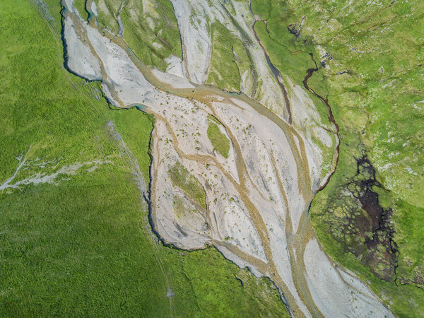 Aerial view of hiking trail in mountains