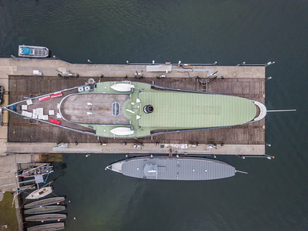 Aerial View Passenger Ship Shipyard Land — Stok fotoğraf