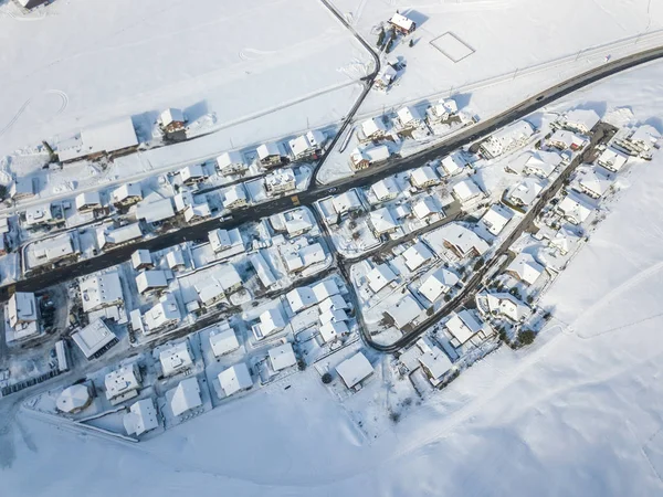 Aerial View Town Snow Covered Houses — Stockfoto