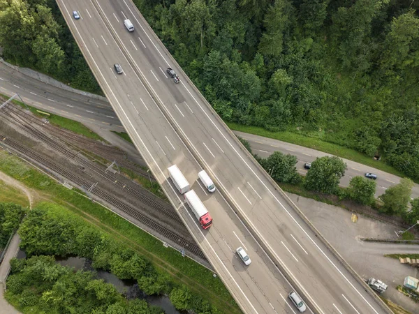 Aerial View Highway Bridge Forest Switzerland Europe — Stock Photo, Image