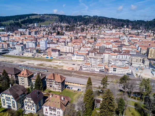 Luftaufnahme Einer Befestigten Stadt Alpental Europa Konzept Der Befestigten Stadt — Stockfoto