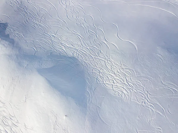 Aerial View Ski Tracks Snow Backcountry Skiing Powder — Stockfoto