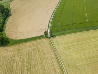 Tarlalardan geçen yolun havadan görüntüsü