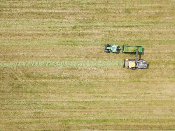 Aerial View Tractor Harvester Agricultural Field — 스톡 사진