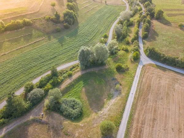 Flygfoto Över Väg Tråg Landsbygd Landskap Med Buskar — Stockfoto