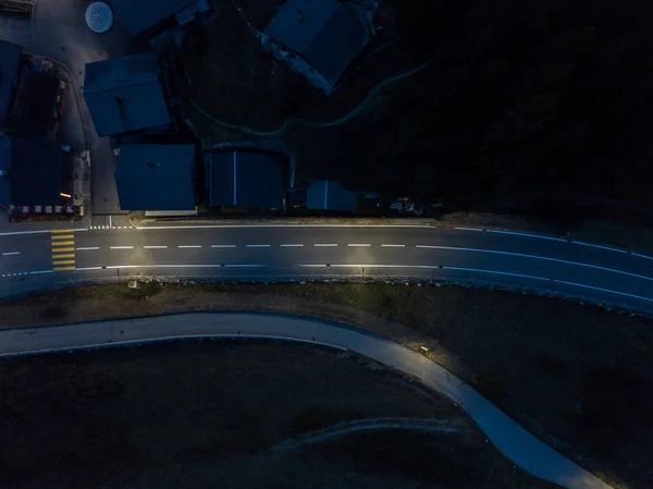 Aerial View Road Rural Village Night — Stock Photo, Image