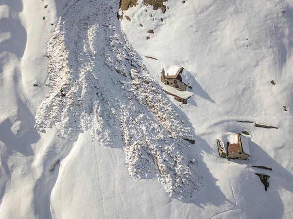 Flygfoto Snö Lavin Bergssluttningen — Stockfoto