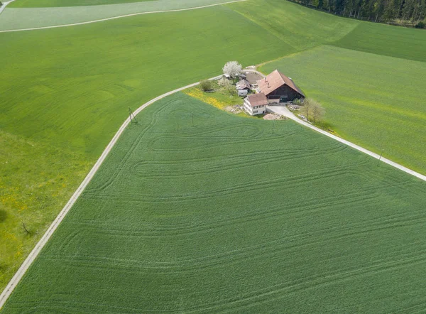 Kırsal Alandaki Uzak Alandaki Çiftlik Evinin Havadan Görünüşü — Stok fotoğraf