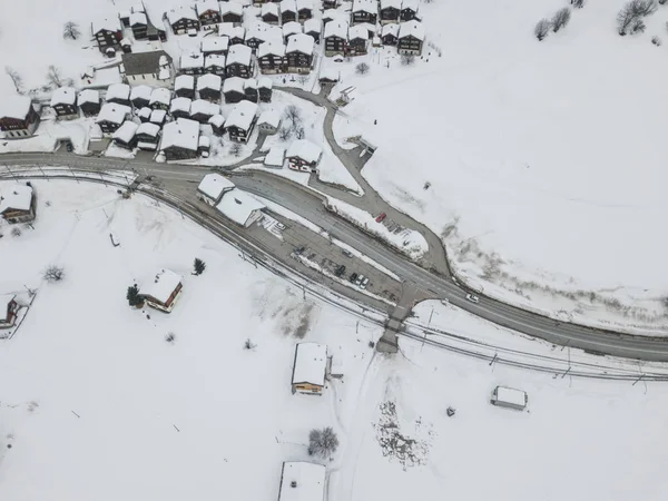 Flygfoto Över Övergivna Stugor Alpint Område Schweiziska Berg — Stockfoto