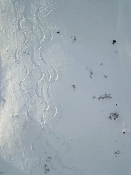Вид Воздуха Фрирайд Лыжные Трассы Порошке Склоне Горы — стоковое фото