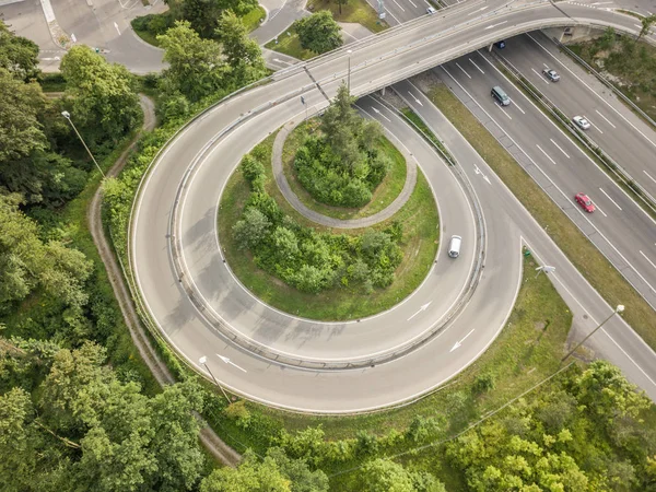 Aerial View Circle Road Connecting Highway — 스톡 사진