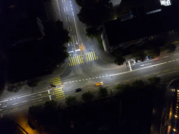 Vista Aérea Ciudad Europea Noche Con Luces Brillantes — Foto de Stock