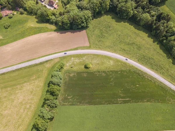 Aerial View Road Rural Landscape Switzerland — 스톡 사진