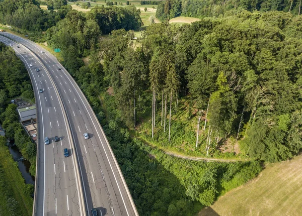 Luchtfoto Van Snelweg Brug Het Bos Zwitserland Europa — Stockfoto