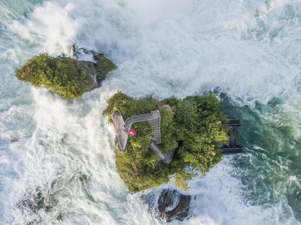 Vista Aérea Rochas Cascata Água Rhine Fall Perto Schaffhausen Com — Fotografia de Stock