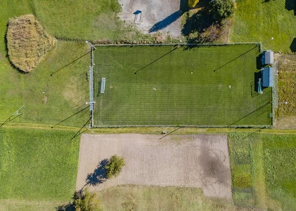 Aerial view of football pitch for soccer games in Switzerland