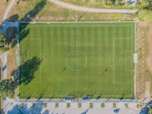 Luftaufnahme Des Grünen Fussballplatzes Für Den Fussball Der Schweiz — Stockfoto