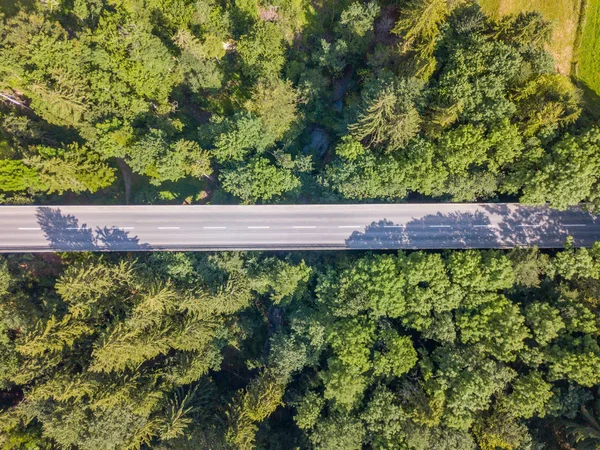 Flygfoto Väg Genom Skog Schweiz — Stockfoto