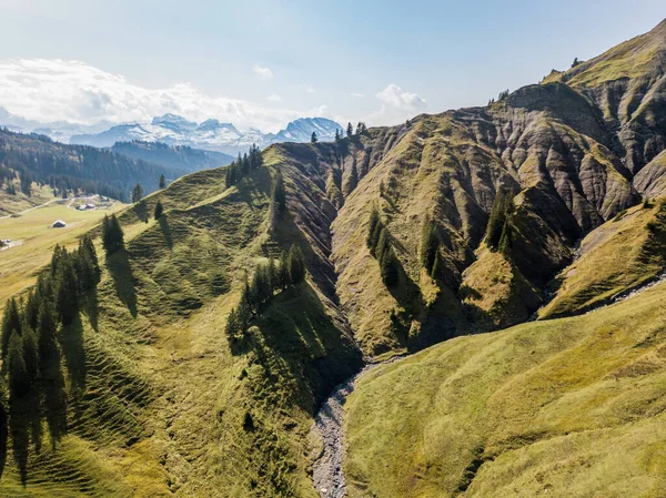 Aerial View Hiking Trail Mountaineous Area Switzerland — Stock Photo, Image