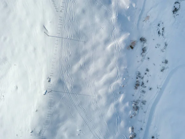 Vue Aérienne Des Pistes Ski Dans Neige Ski Fond Poudre — Photo