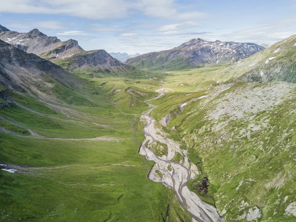 Aerial view of hiking trail in mountains