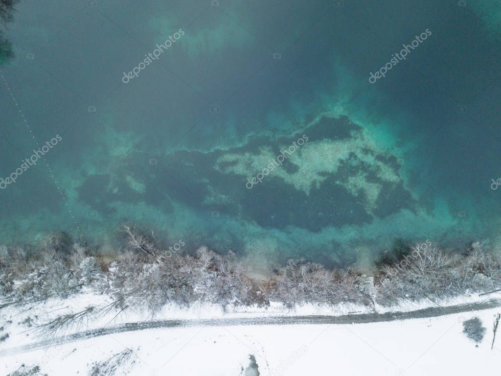 Aerial view of coast and sea floor