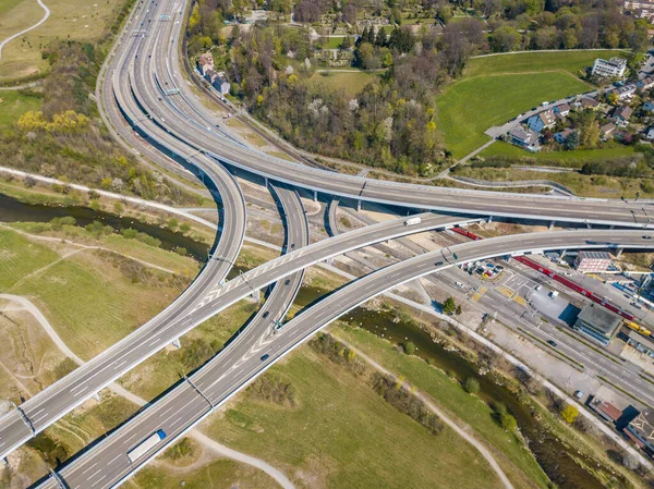 Aerial View Highway Switzerland Leading Zurich Large Intersection Motorway Zurich — Stock Photo, Image