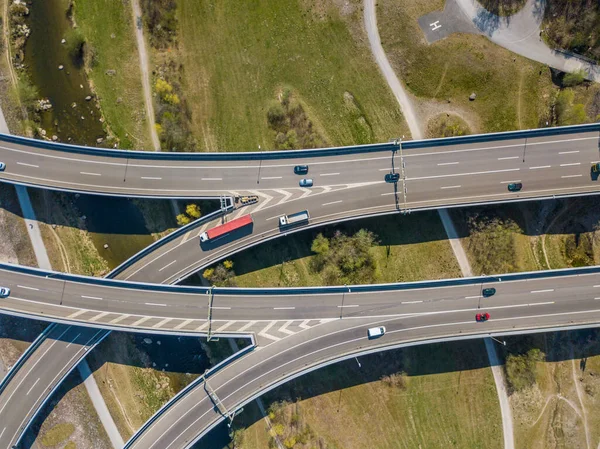 Vista Aérea Autopista Suiza Que Conduce Zurich Gran Intersección Autopista — Foto de Stock