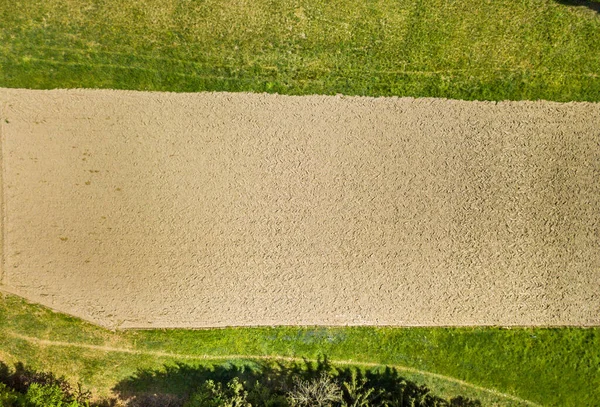 Vue Aérienne Des Terres Agricoles Fraîches Labourées Champ Avec Terre — Photo