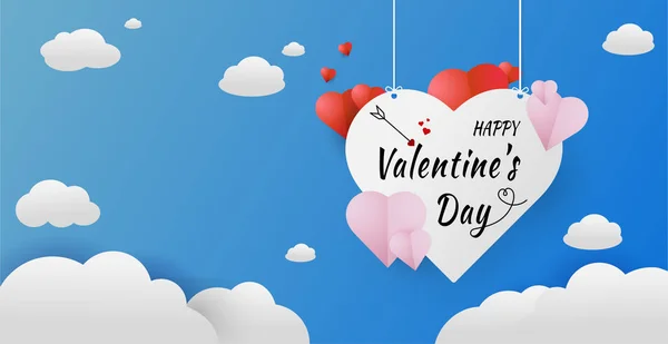 Μπαλόνια στον ουρανό, Valentines καρδιά backgroud — Διανυσματικό Αρχείο