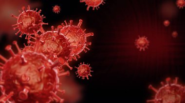 Coronavirus hastalığı COVID-19 enfeksiyonu 3 boyutlu tıbbi illüstrasyon. Yüzen Çin patojen solunum gribi covid virüs hücreleri.