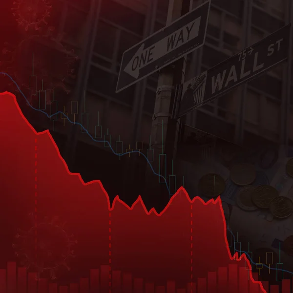 wall street red line chart downtrend.