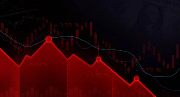红色股票市场上的烛光棒绿色线路图财务图表与下跌趋势线图 — 图库照片