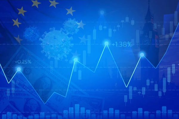 Sergilenen borsa alıntıları. AB 'nin mavi Avrupa Birliği' nden Brexit. İş analizi diyagramı. Hisse senedi tablosu olan mavi arka plan. Piyasa ticaret ekranı. Canlı hisse senedi ticareti. Hisse fiyatları. Teknik analiz araçları. 