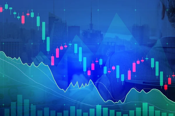 Hisse Senedi Tablosu Olan Mavi Arka Plan Piyasa Ticaret Ekranı — Stok fotoğraf
