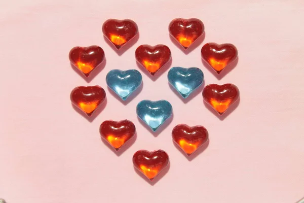 Glass Hearts Pink Background Valentines Day — Stock Photo, Image