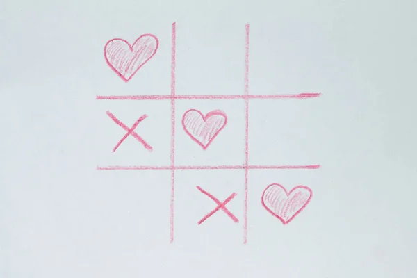 Spelet Tic Tac Toe Element Form Ett Rött Hjärta — Stockfoto