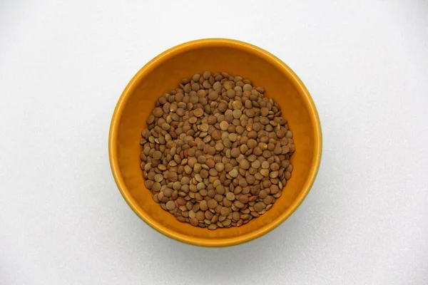 Ceramic Bowlwith Lentils White Background Top View Concept Healthy Nutrition — Stock Photo, Image