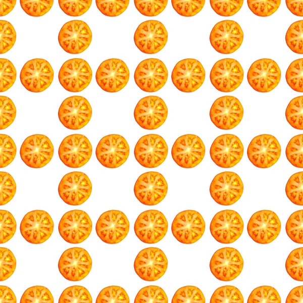 Nahtlos endloses Muster von Scheiben saftig reifer roter Tomaten. Design für Packpapier, Stoff und Tapeten — Stockfoto