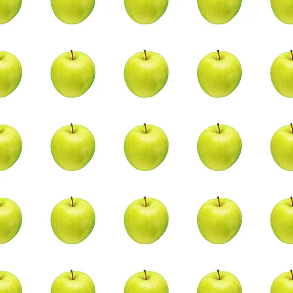 Шаблон зеленых яблок на белом фоне. Изолированные фрукты. Изображение для ткани, обоев и оберточной бумаги — стоковое фото