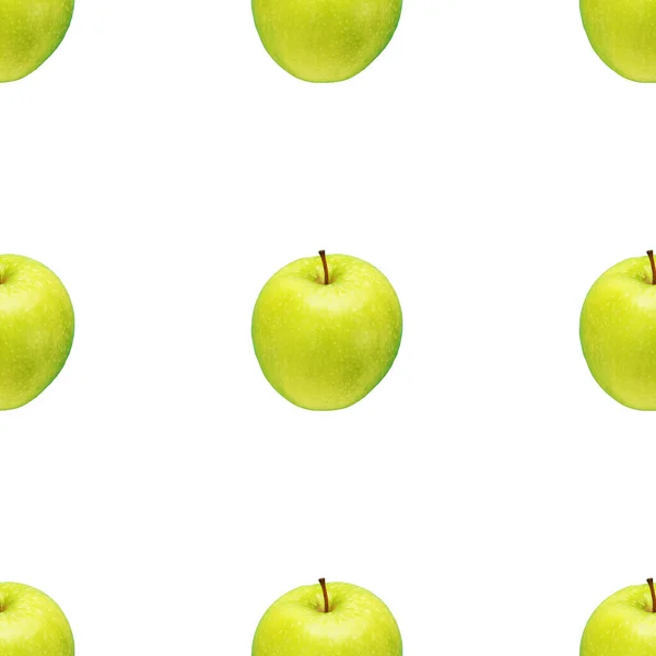 Padrão de maçãs verdes em um fundo branco. Frutos isolados. Imagem para tecido, papel de parede e papel de embrulho — Fotografia de Stock