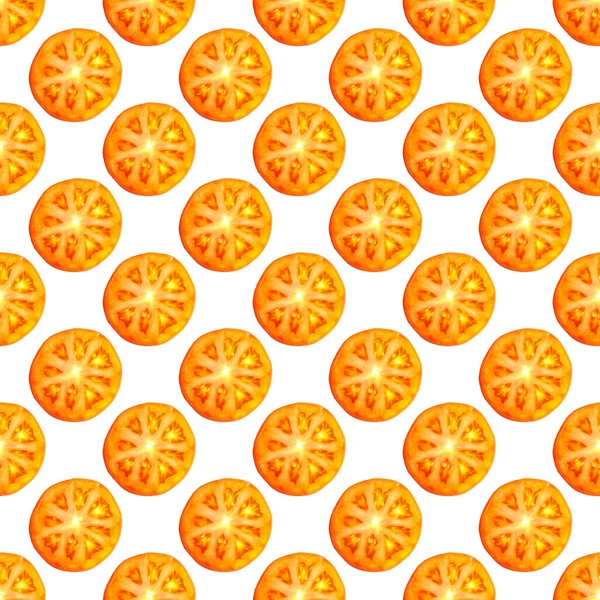 Бесшовный бесконечный узор из ломтиков сочного спелого красного помидора. Дизайн для упаковки бумаги, ткани и обоев — стоковое фото