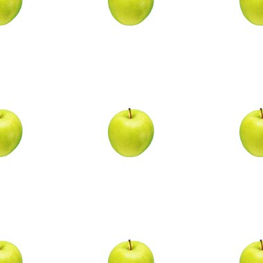 Beyaz arka planda yeşil elma deseni. Ayrı meyveler. Kumaş, duvar kağıdı ve ambalaj kağıdı resmi