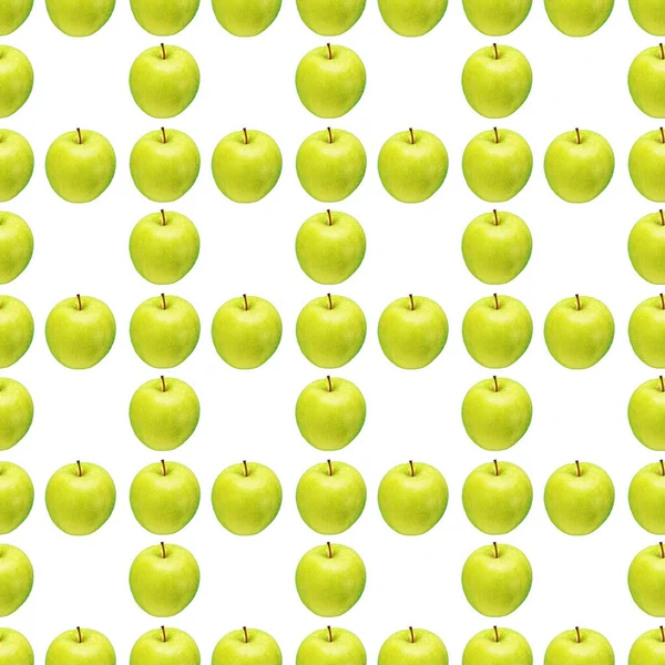 Patrón de manzanas verdes sobre un fondo blanco. Frutos aislados. Imagen para tela, papel pintado y papel de regalo —  Fotos de Stock