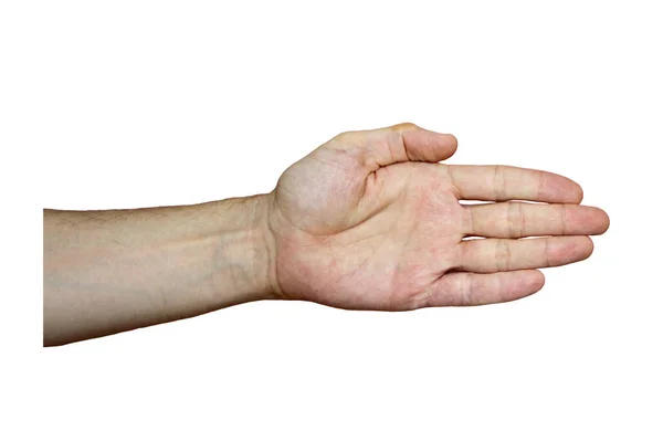 男性の手には公正な肌でジェスチャーを示し、白い隔離の背景に手 — ストック写真