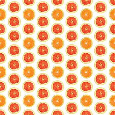 İzole edilmiş greyfurt ve portakal dilimlerinin kusursuz sonsuz deseni..